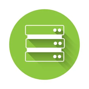White Server, Data, Web Hosting icon isolated with long shadow background. Green Stock Illustration