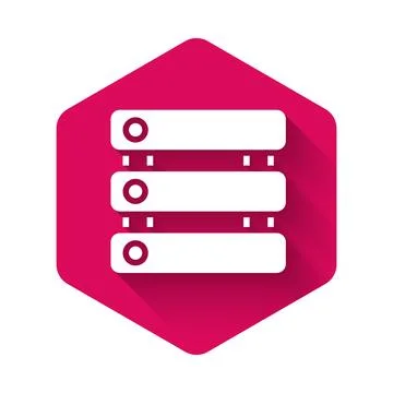 White Server, Data, Web Hosting icon isolated with long shadow background. Pink Stock Illustration