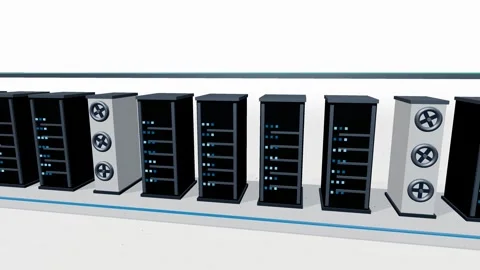 White server room rack row tracking animation Stock Footage 339334979