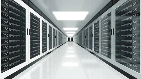 White server room with servers behind glass panels in data center. Big data Stock Footage 150745437