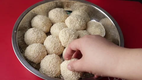 White sesame bread balls  Stock Footage 157529505