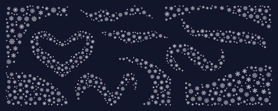 White set of elegant snowflake borders, decorative corners, wave dividers a.. Stock Illustration