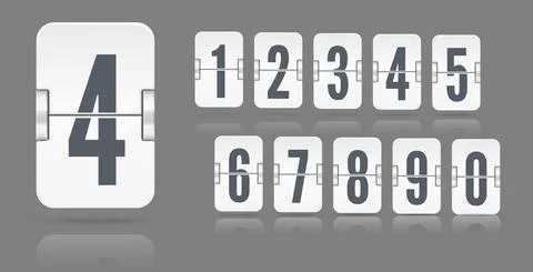White set of flip numbers on a mechanical scoreboard with reflections floating Stock Illustration