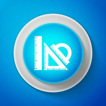 White Set ruler, triangular ruler and protractor icon isolated on blue Illustrazione stock