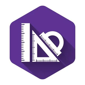 White Set ruler, triangular ruler and protractor icon isolated with long shadow Illustrazione stock