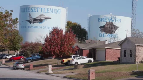 White Settlement TX and Brewer Bears Water Towers Stock Footage 189030522