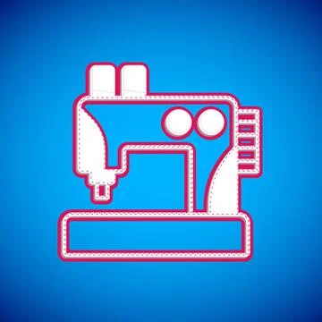 White Sewing machine icon isolated on blue background. Vector Illustrazione stock