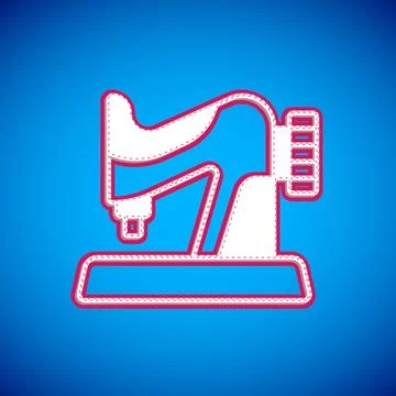 White Sewing machine icon isolated on blue background. Vector Illustrazione stock