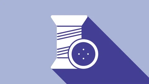 White Sewing thread on spool and button icon isolated on purple background. Yarn Stock Footage 148296161