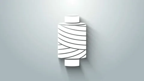 White Sewing thread on spool icon isolated on grey background. Yarn spool Stock Footage 145613945