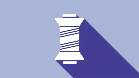White Sewing thread on spool icon isolated on purple background. Yarn spool Stock Footage 148296178