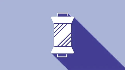 White Sewing thread on spool icon isolated on purple background. Yarn spool Stock Footage 154733241
