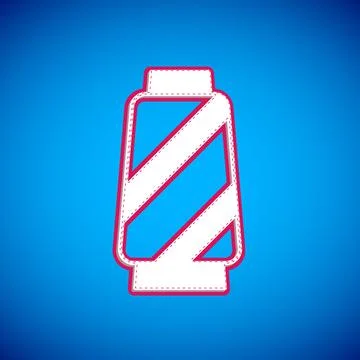 White Sewing thread on spool icon isolated on blue background. Yarn spool Stock Illustration