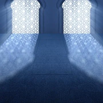 White shadow on arched abstract pattern mosque windows on the wall Foto stock