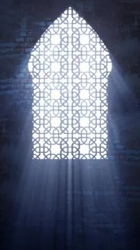 White shadow on arched abstract pattern mosque windows on the wall Stock Photos