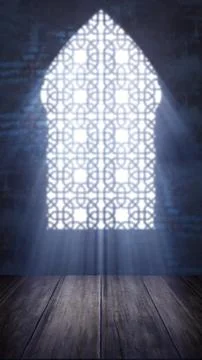 White shadow on arched abstract pattern mosque windows on the wall Foto stock