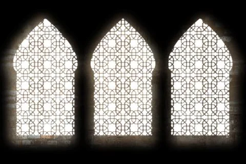 White shadow on three arched abstract pattern mosque windows on the wall Stock Illustration