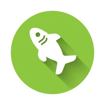 White Shark icon isolated with long shadow. Green circle button. Vector Stock Illustration