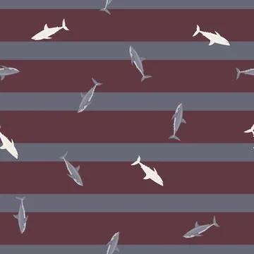 White shark seamless pattern in scandinavian style. Marine animals background Illustrazione stock