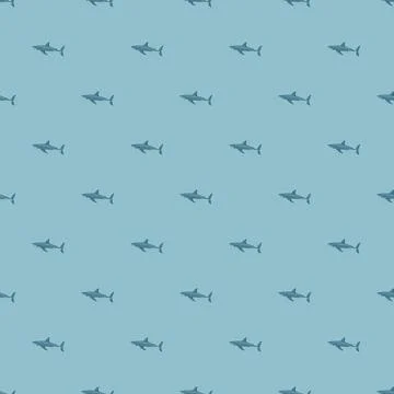 White shark seamless pattern in scandinavian style. Marine animals background Stock Illustration