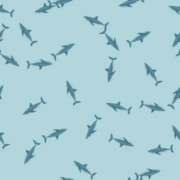 White shark seamless pattern in scandinavian style. Marine animals background Illustrazione stock