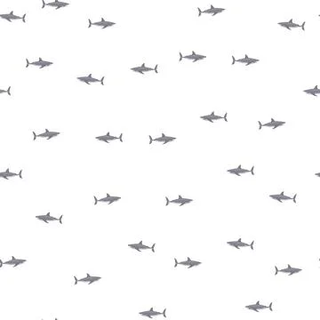 White shark seamless pattern in scandinavian style. Marine animals background Stock Illustration