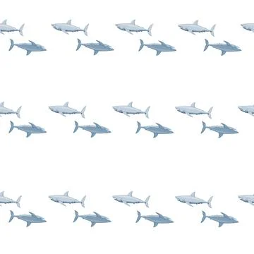 White shark seamless pattern in scandinavian style. Marine animals background Stock Illustration