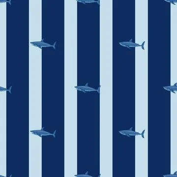 White shark seamless pattern in scandinavian style. Marine animals background Illustrazione stock