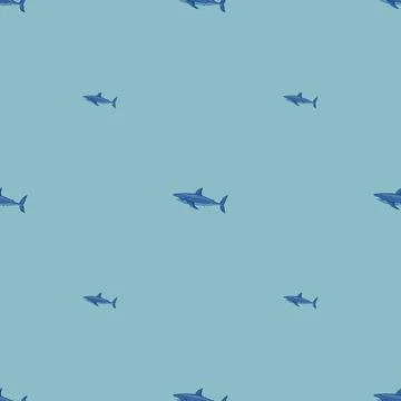 White shark seamless pattern in scandinavian style. Marine animals background Stock Illustration