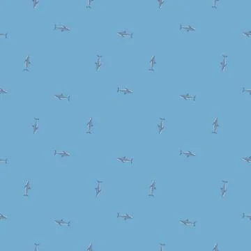 White shark seamless pattern in scandinavian style. Marine animals background 스톡 일러스트