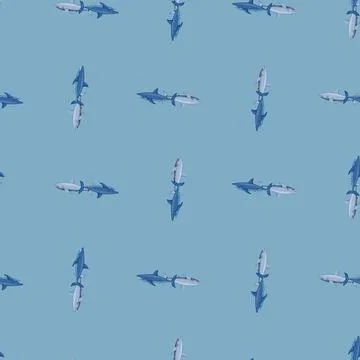 White shark seamless pattern in scandinavian style. Marine animals background Stock Illustration
