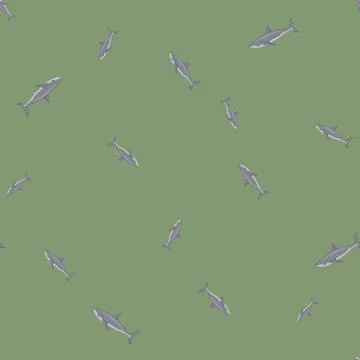 White shark seamless pattern in scandinavian style. Marine animals background Stock Illustration