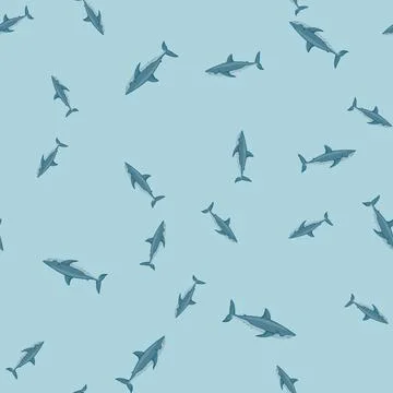 White shark seamless pattern in scandinavian style. Marine animals background Illustrazione stock