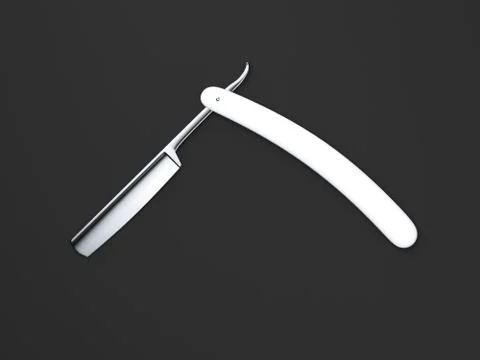 White sharp straight razor. 3d rendering Stock Photos