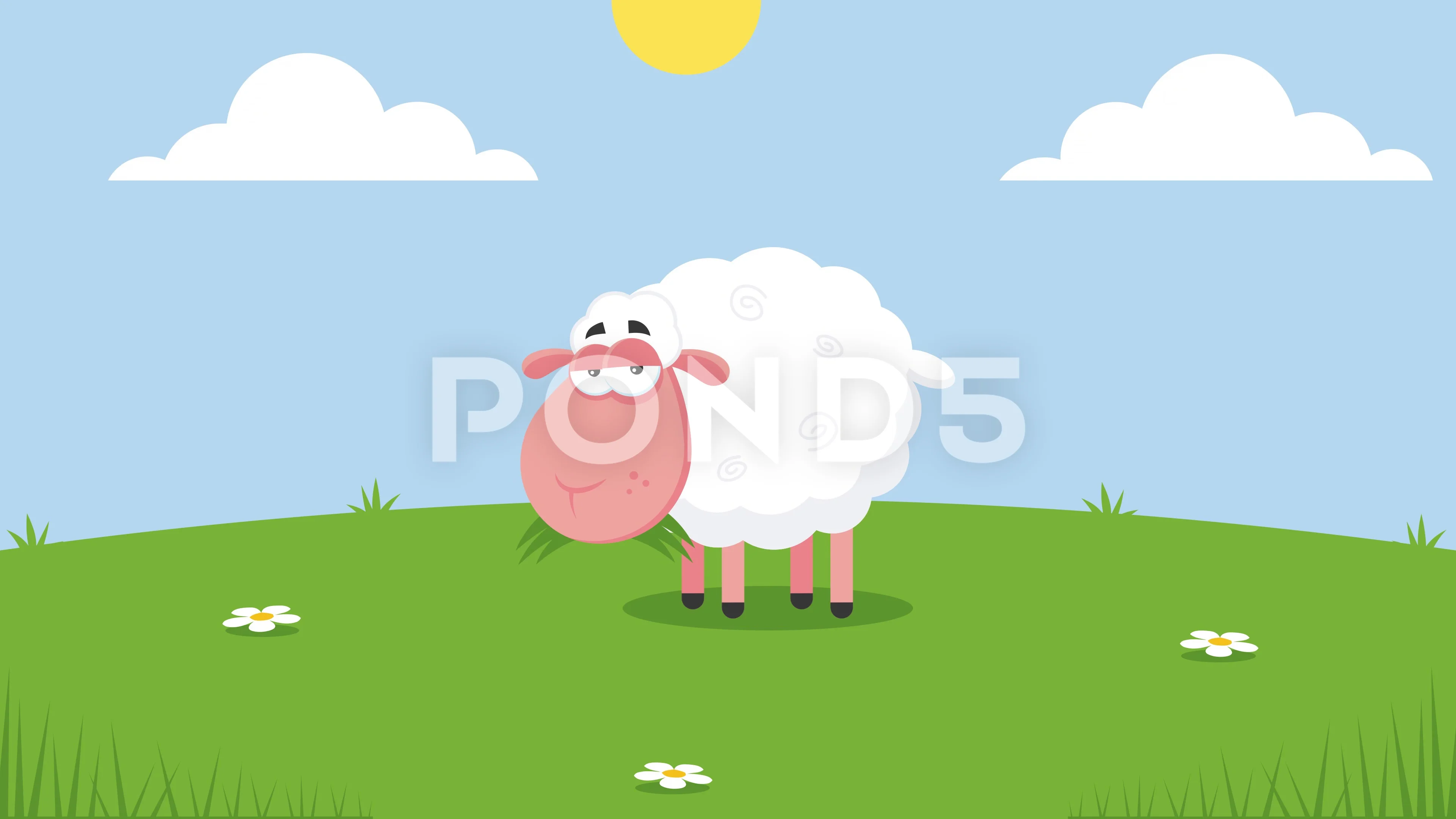 White Sheep Cartoon Character Grazing Gr... | Stock Video | Pond5