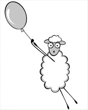 White sheep flies on a balloon Stock Illustration