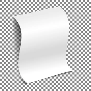 White sheet of A4 paper with a shadow on a transparent background. Rolled sheet Illustrazione stock