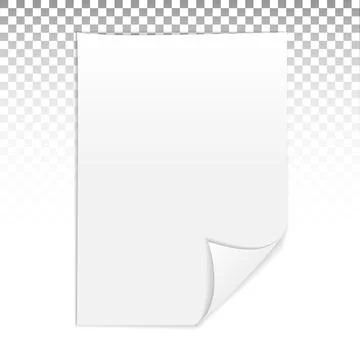 White sheet of A4 paper with a shadow on a transparent background. Rolled sheet Stock Illustration