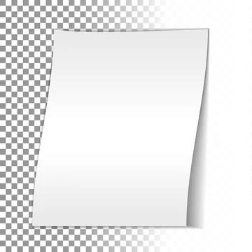 White sheet of A4 paper with a shadow on a transparent background. Rolled sheet Stock Illustration