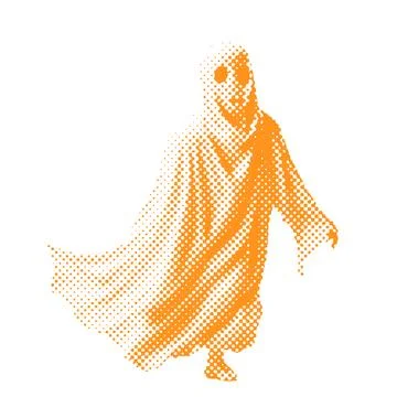 White sheet ghost - Halloween halftone dotted realistic clipart. Offset texture Illustrazione stock