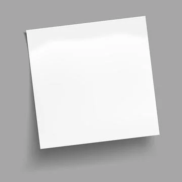 White sheet of note paper isolated on gray background. Sticky note. Vector Stock Illustration