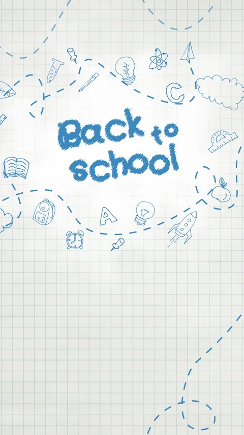 White sheet of paper in a checkered pattern with animated hand drawn school Stock Footage 315503868