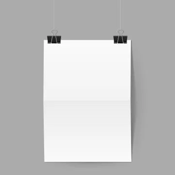 White sheet of paper hands on paper clips on grey background Stock Illustration