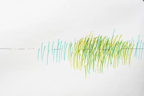 On a white sheet of paper, one horizontal interrupted black line and many gre 스톡 일러스트
