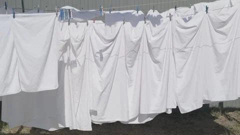 White sheets are dried after washing on clotheslines 動画素材 316779903