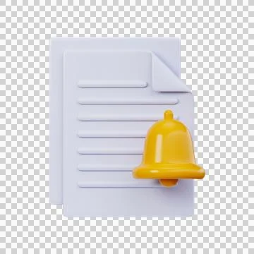 White sheets of document with 3d notification bell. Stock Illustration