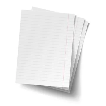 White sheets of lined paper. Mock up of white note papers. Realistic vector Stock Illustration