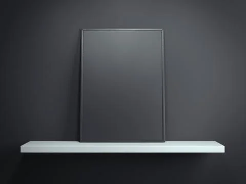 White shelf with blank black frame. 3d rendering イラスト素材