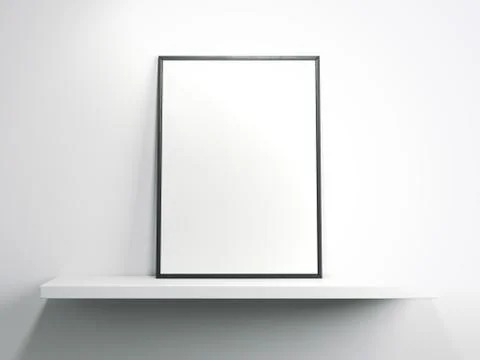 White shelf with blank frame. 3d rendering 库存插图