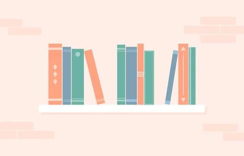 White shelf with books on the wall. Flat vector illustration Stock Illustration